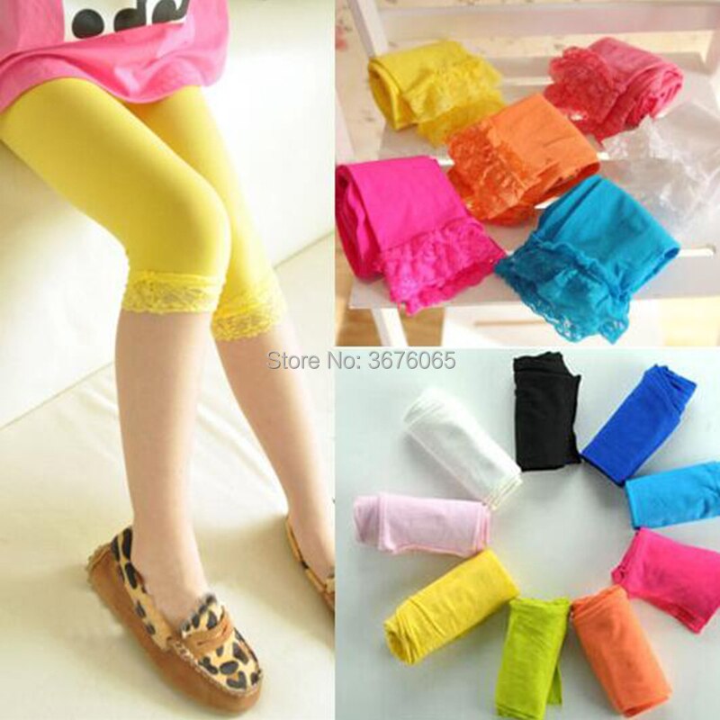 3-12Y Baby Meisjes Candy Kleur Leggings Kinderen Broek Meisjes Kant Broek Kinderen Lente Herfst Leggings Knie Kalf Enkellange Broek