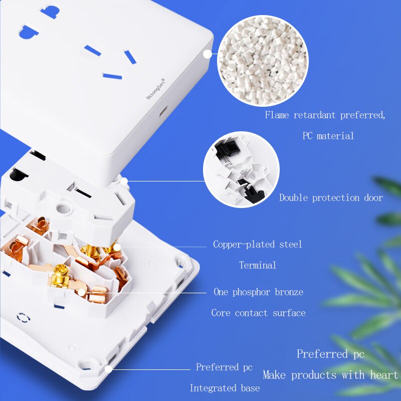 Bcsongben universal standard surface-mounted wall socket five-hole socket white PC frame panel wall socket