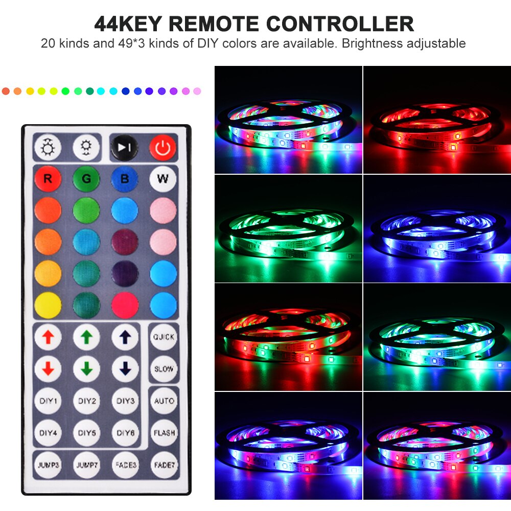10M RGB 3528 LED Band Multicolor Changing LED Strip Light With 44key Remote Controller String Lights With Self-adhensive Tape
