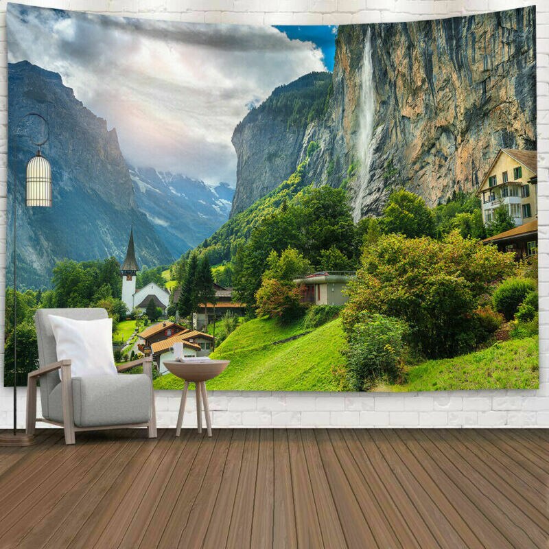 Tapiz de Río y bosque, colcha colgante de pared, colcha Hippie gitana, funda decorativa para el hogar