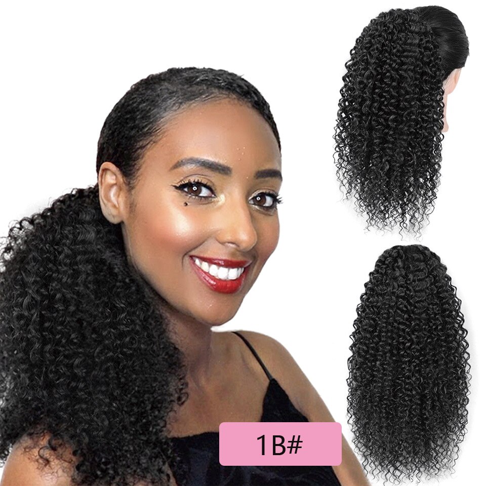 Coleta larga y rizada Afro vigorosa para extensiones de cabello, coleta sintética afroamericana con cordón, Clip: 1B