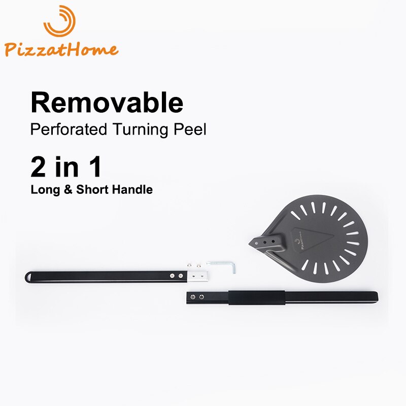 PizzAtHome Long Handle 9 Inch Perforated Pizza Peel Hard Coating Pizza Turning Peel Aluminum Removable Pizza Shovel Pizza Tool