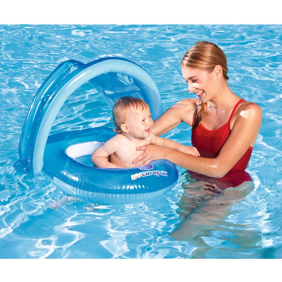 Red blue plastic safe inflatable PVC baby Infant swimming seat float adjustable sunshade seat swimming pool accessories
