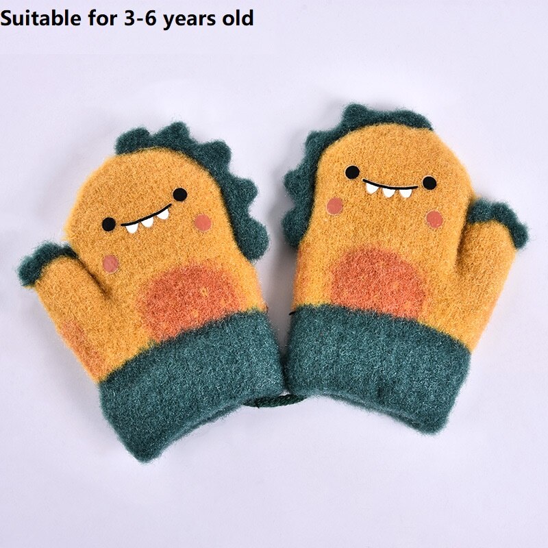 Manopla de piel de conejo para niños, mitones de punto gruesos y cálidos para bebés de 0 a 2 años, guante de invierno con cuello colgante, guantes suaves para bebés: M-Yellow