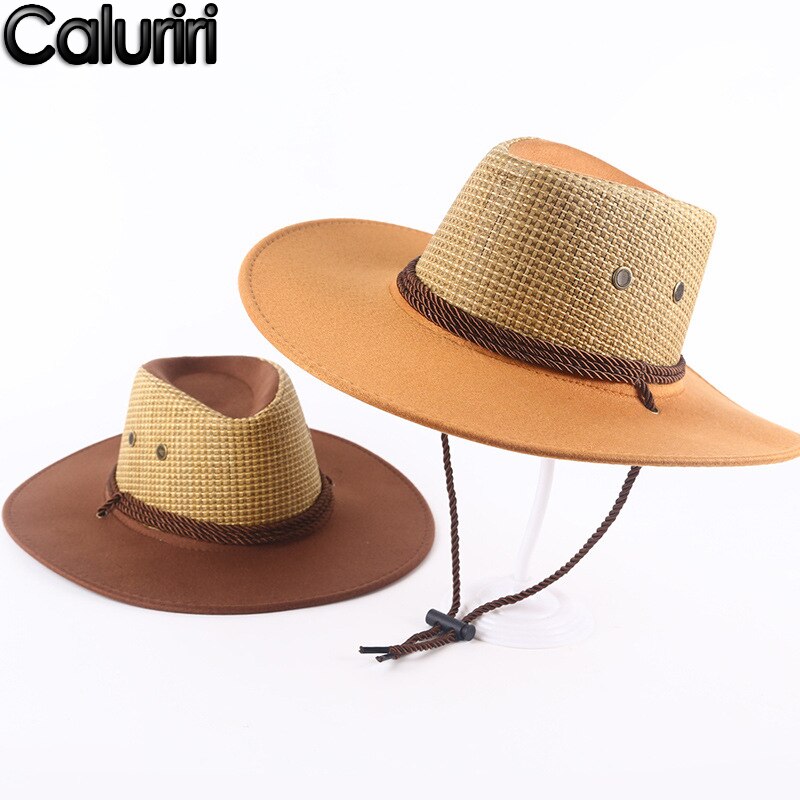 Caluriri miehet naiset cowboy hattu miesten iso lieri kesä merenrantahattu cowboy hattu miesten kiipeilyaurinkohattu rento isäpoika