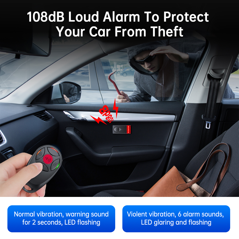 Camluxy Anti-Theft Alarm 108dB Wireless Vibration Alarm with Remote Control Door and Window Alarm Car Alarm Security System