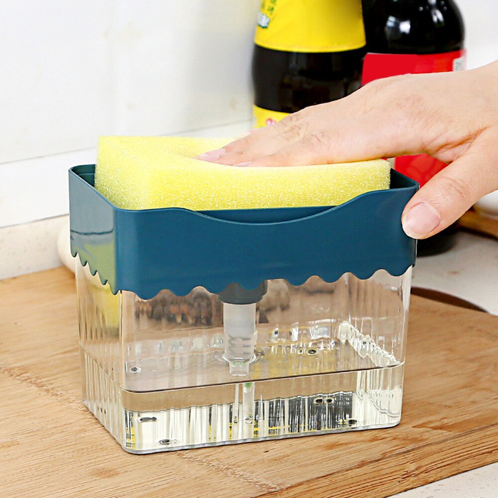 Kitchen Soap Dishwashing Press Type Soap Dispenser Sponge Cleaning Pad Detergent Container Household Cleaning Tool