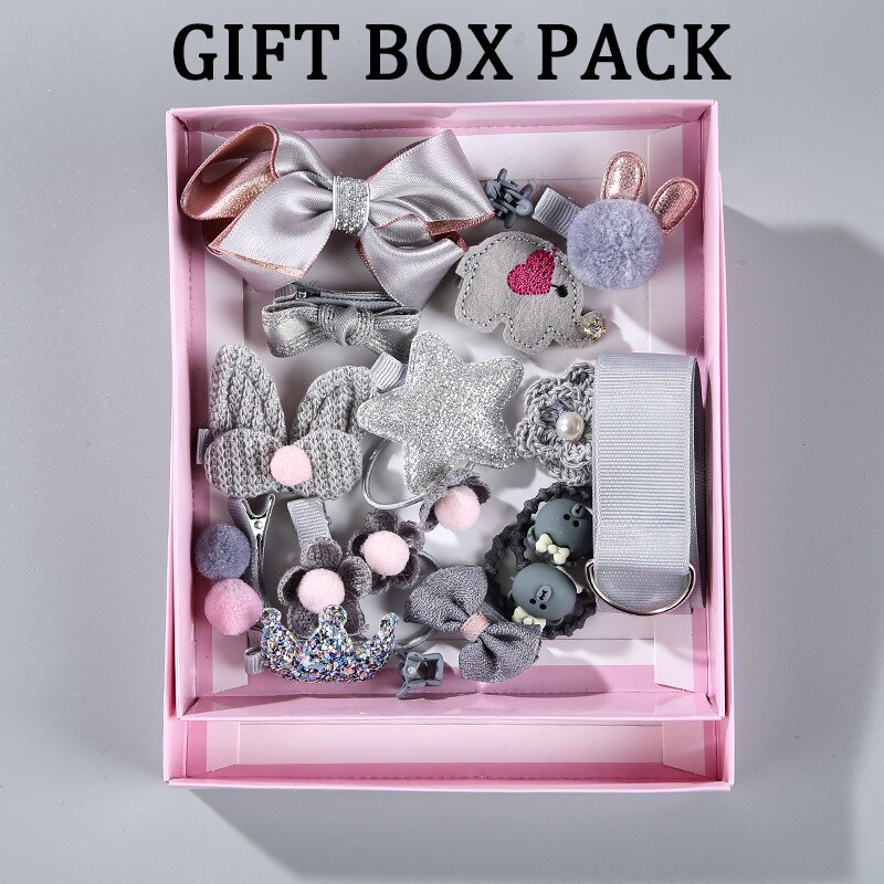 18 stuks/doos baby haaraccessoires set kinderen schattige stoffen strik bloem haarspelden haarspeldjes haarclips meisjes hoofdtooi: Grijze doos