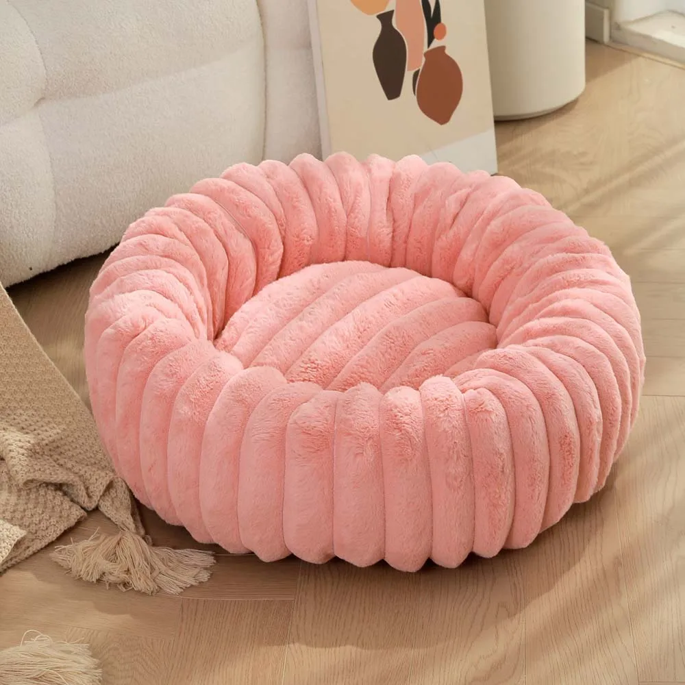 Perrera para mascotas de invierno, conejo redondo, relleno de felpa, suave, cómoda y cálida, colchón para perros y gatos de Color sólido a la , almohadilla para mascotas