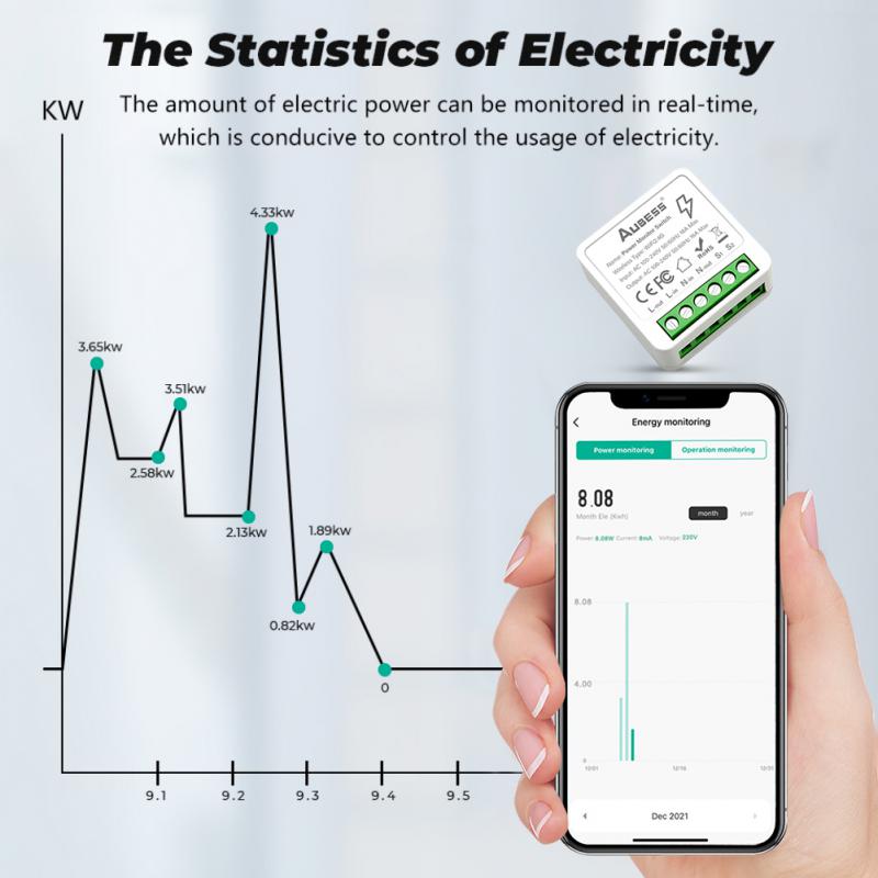Tuya Smart przełącznik WiFi z monitora energii 16A 2-sposób sterowania przełącznik Mini wyłącznik inteligentne życie kontroli dla Alexa Google Home Alice