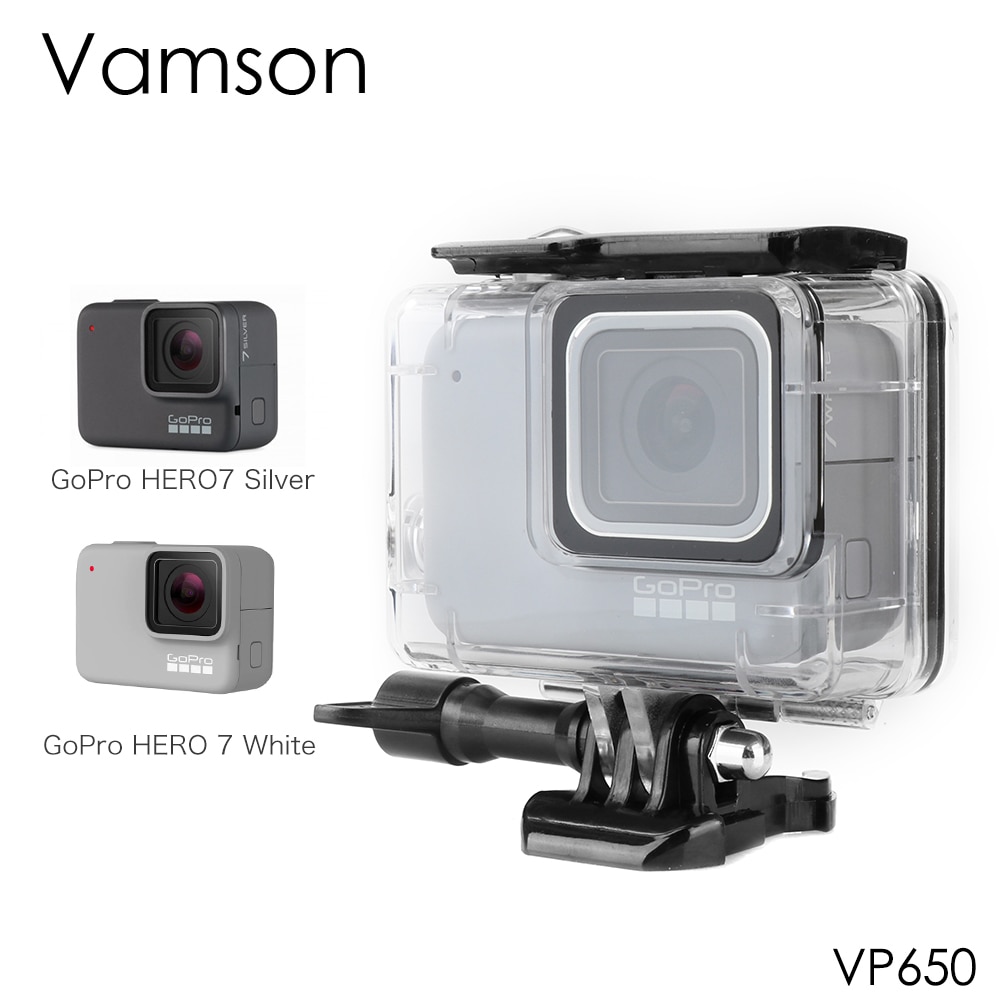Vamson voor Go pro Hero 7 Zilver 7 Wit Waterdichte Case Duiken Beschermende Cover Behuizing Mount 60M Camera Accessoire VP650