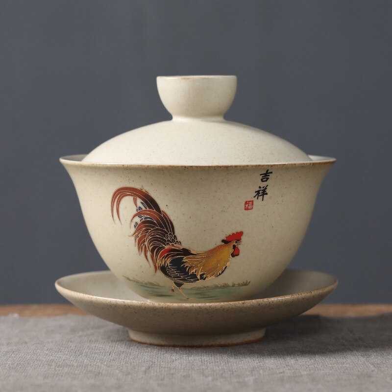Chinese Pottery Gaiwan Tea Set Hand Painted Ceramic Gaiwan Porcelain Tea Cups And Saucers Travel Kung Fu Tea Set Retro Cup: A