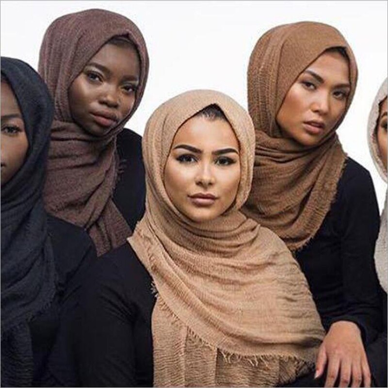 Tørklæde til kvinder bomuldstørklæde frynser solid hijab tørklæde populært lydpotte sjaler blød islam muslimsk tørklæde hovedbandage