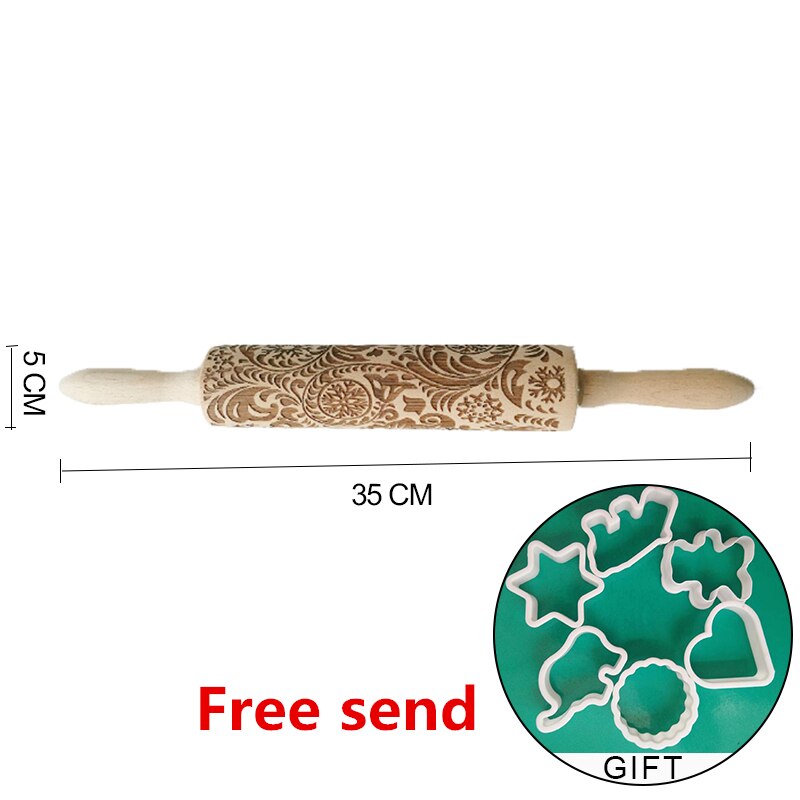 Kid Manual Rolling Pins Engraved with Designe Patterns Wooden Roller For Baking Embossed Cookies kitchen tools Christmas: L