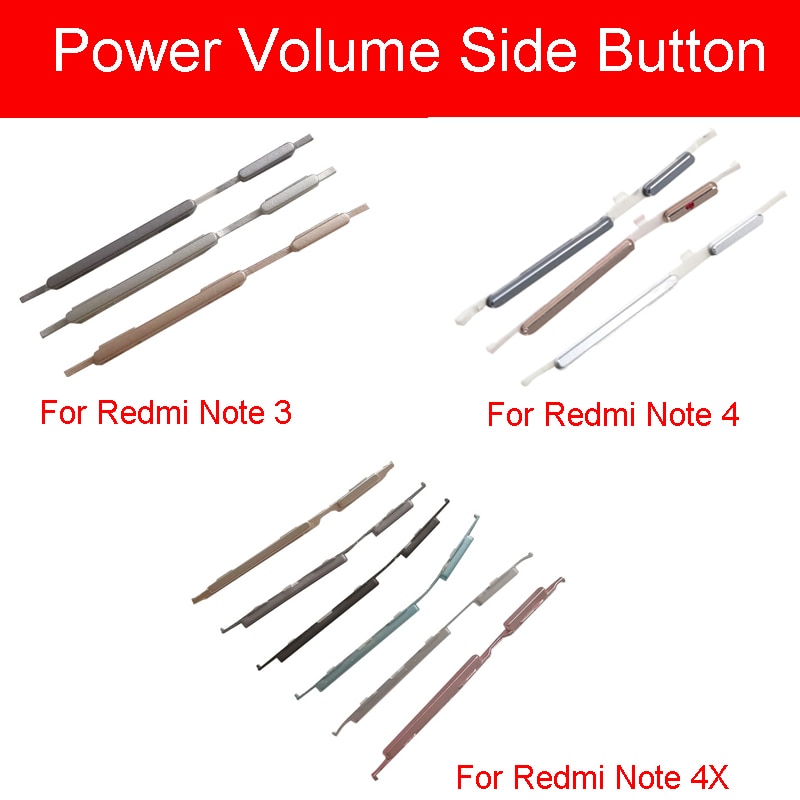 Power on/off+volym sidoknapp för xiaomi redmi hongmi red rice note 3 4 4x pro power volymkontroll reservdelar för sidoknapp