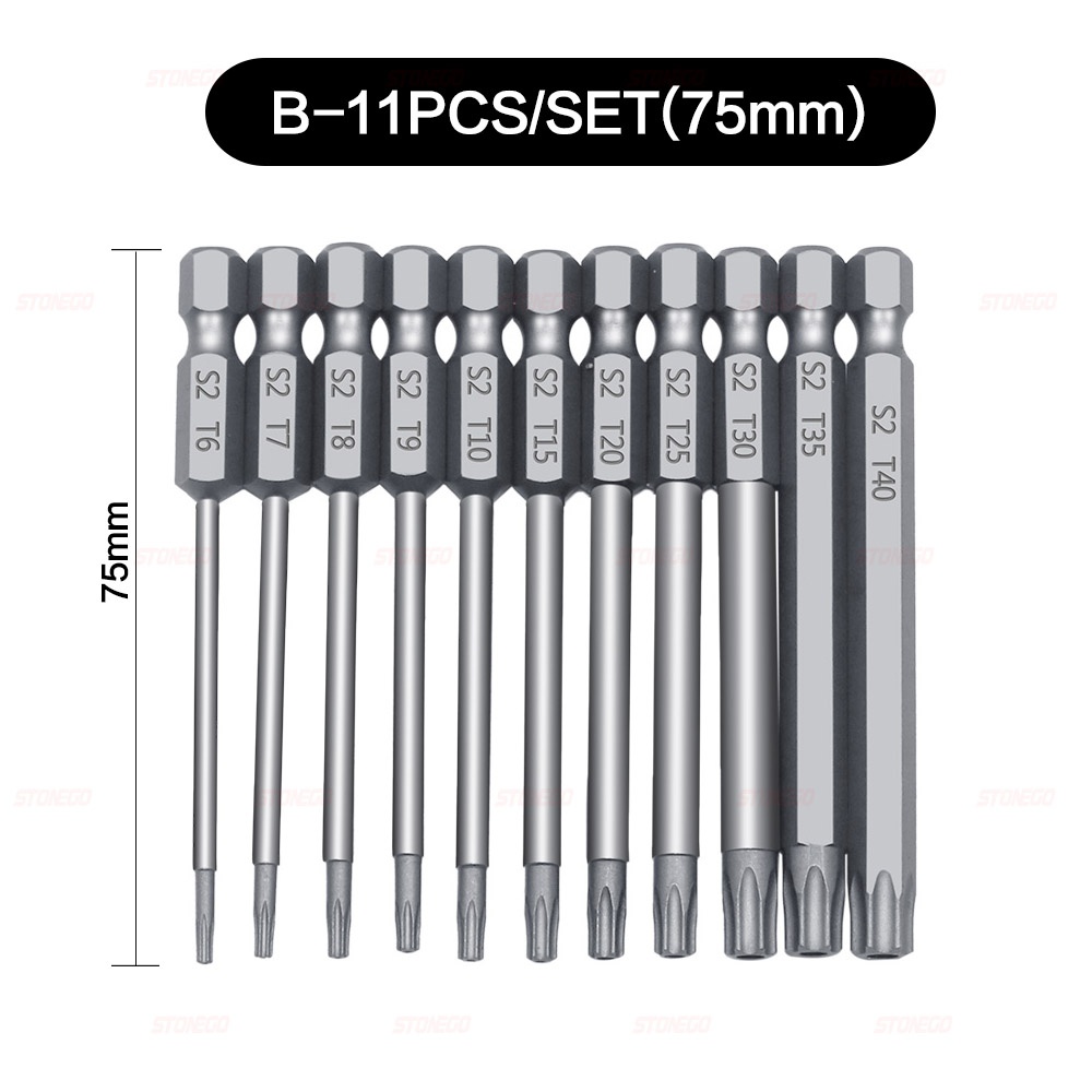 Stonego skruvmejselbitsset 50mm/75mm/100mm skruvmejselborr skruvmejselbits torx platt huvud 1/4 " sexkantsbits: Svart