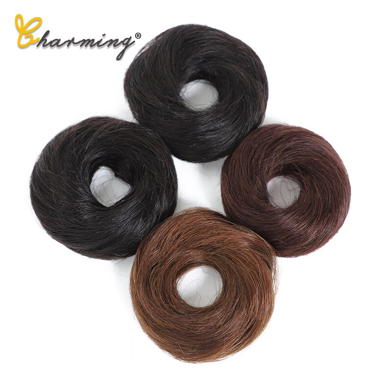 charmant 1 Stück Synthetische Chaotisch Chignon Krapfen Gary Braun Farbe 50g Haar Brötchen Pad Elastische Haar Seil Gummiband haar Erweiterungen