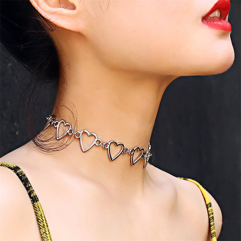 Kpop Vintage Harajuku Goth catene a cuore in metallo girocollo collane Grunge per donna Egirl Cosplay accessori estetici gioielli