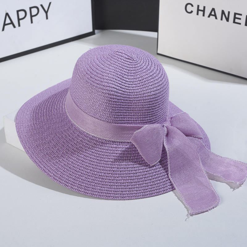 Beach Hat Japanese Everything Hairy Edge Straw Hats Female Summer Flat Top Outing Sun Hats Small Fresh Bow Sun Shade Beach Hat: green
