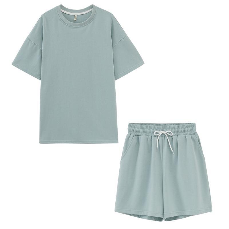 Trainingspak dames 2 -delige set yoga-outfits katoenen oversized t-shirts hoge taille shorts snoepkleur sportkleding sportpak dames
