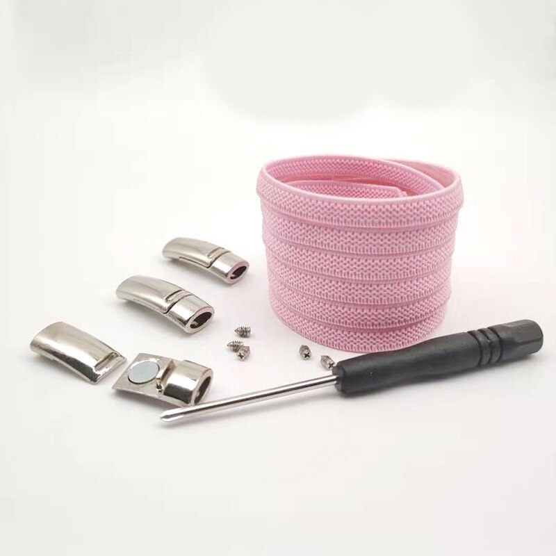 1 par magnetiska skosnören elastiska färgglada platta skosnören utan slips skosnöre barn vuxna sneakers lata snören en storlek passar alla skor: Rosa