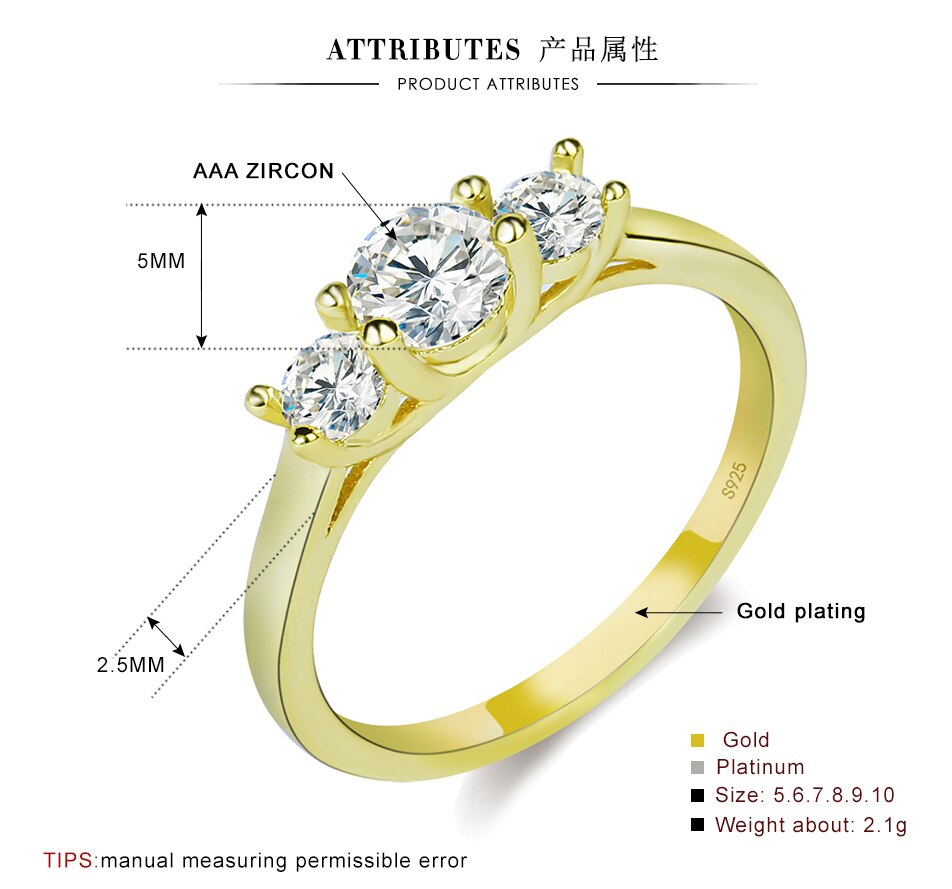 Mode gegalvaniseerde echt goud geometrische ring met Zirkoon Ring voor vrouwen