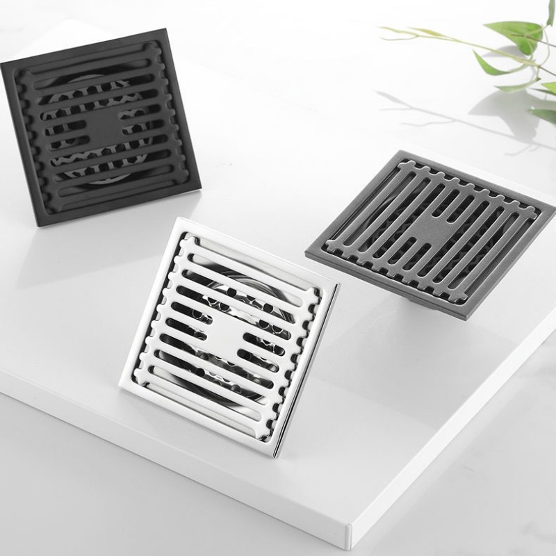 1pc brusegulvafløb i rustfrit stål, firkantet gulvafløbssi, aftageligt lugtabsorberende afløb med filterkerne, badeværelsesbeslag