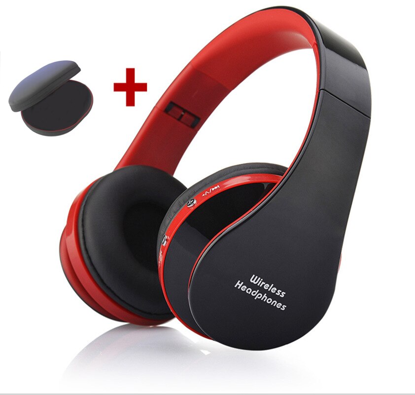 MidCreat 8252 sans fil Bluetooth casque pliable casque Bluetooth écouteurs réduction du bruit avec micro pour la musique de sport: Red and bag