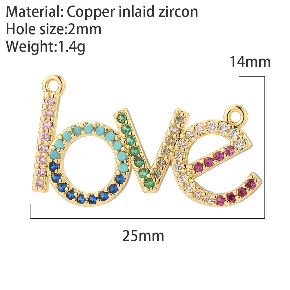 Hart Brief Charmes Voor Sieraden Maken Levert Bohemian Dangle Charms Real Gold Plated Crystal Cz Diy Ketting Earring Armband: AC210463G8