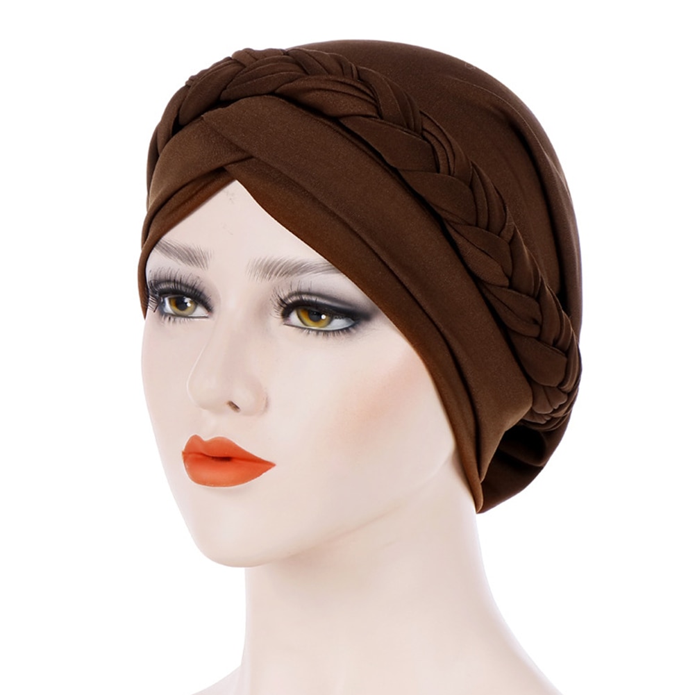 Kvinder cap kræft kemo knude blød turban hat stretch wrap muslim fletning dække hår tilbehør casual tørklæde