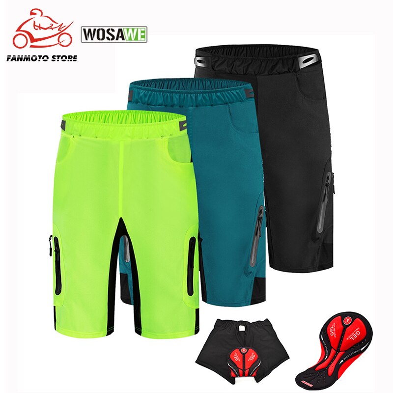 Wosawe motorcykel cykelshorts med gelpude, der ikke kan fjernes, cykelundertøj cykel downhill shorts løse udendørs cykelshorts