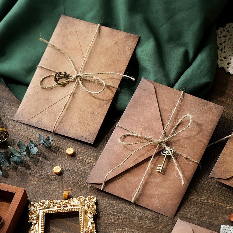Sobres Vintage de Papel Kraft para escribir, kit de papel de carta A5 para ventana, sobres de invitación de boda, sobre de , 10 unids/set por juego