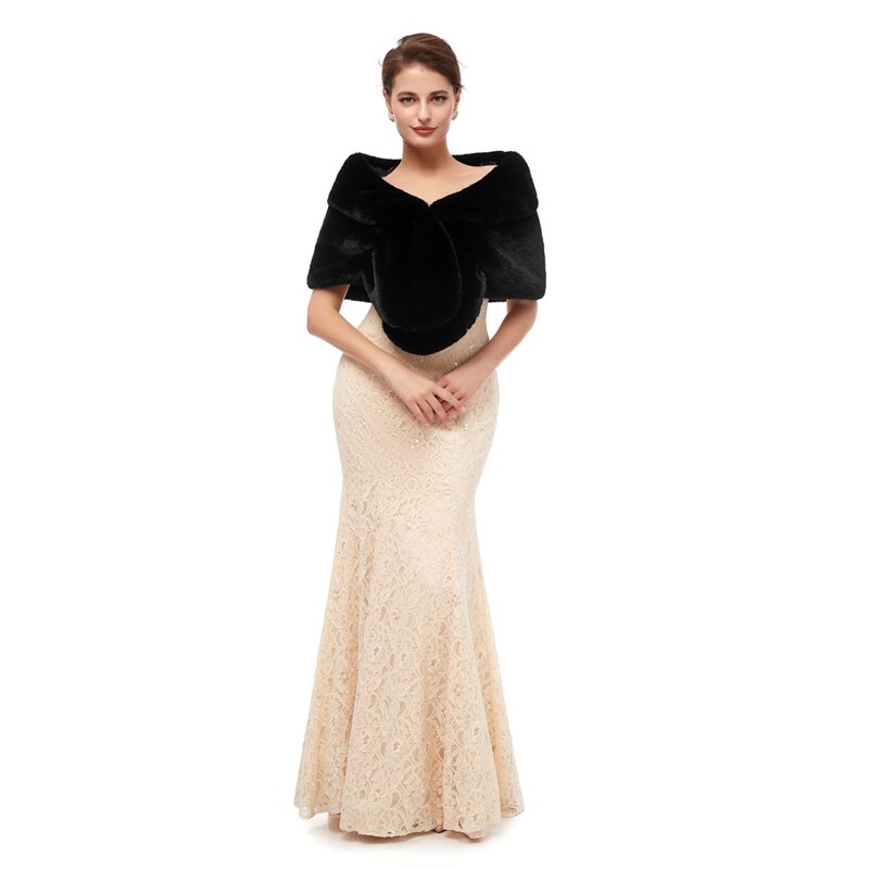Chales negros de piel para mujer, abrigos para vestidos formales de boda, prendas de vestir exteriores de boda, capa nupcial, otoño e invierno, Boleros cálidos, novedad de: Negro