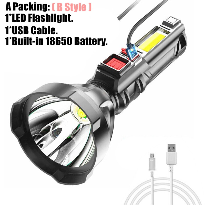 Year Style Flashlight Mini Portable Lamp With Built-in Battery USB Rechargeable COB LED Flashlight Torch light: A Packing-B Style