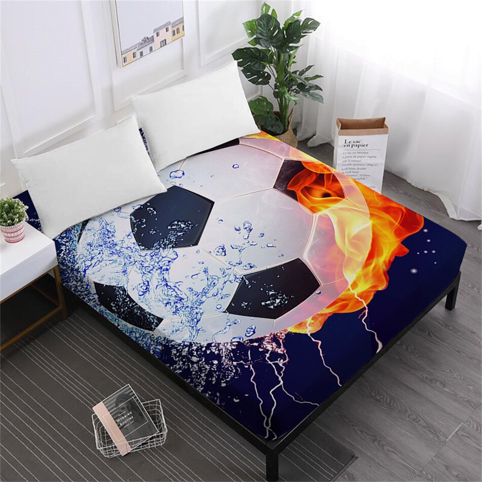 Brann fotball ball sengetøy 3d fotball skrive ut montert laken fotballstadion skrive ut sengetøy dyp lomme polyester sengetøy