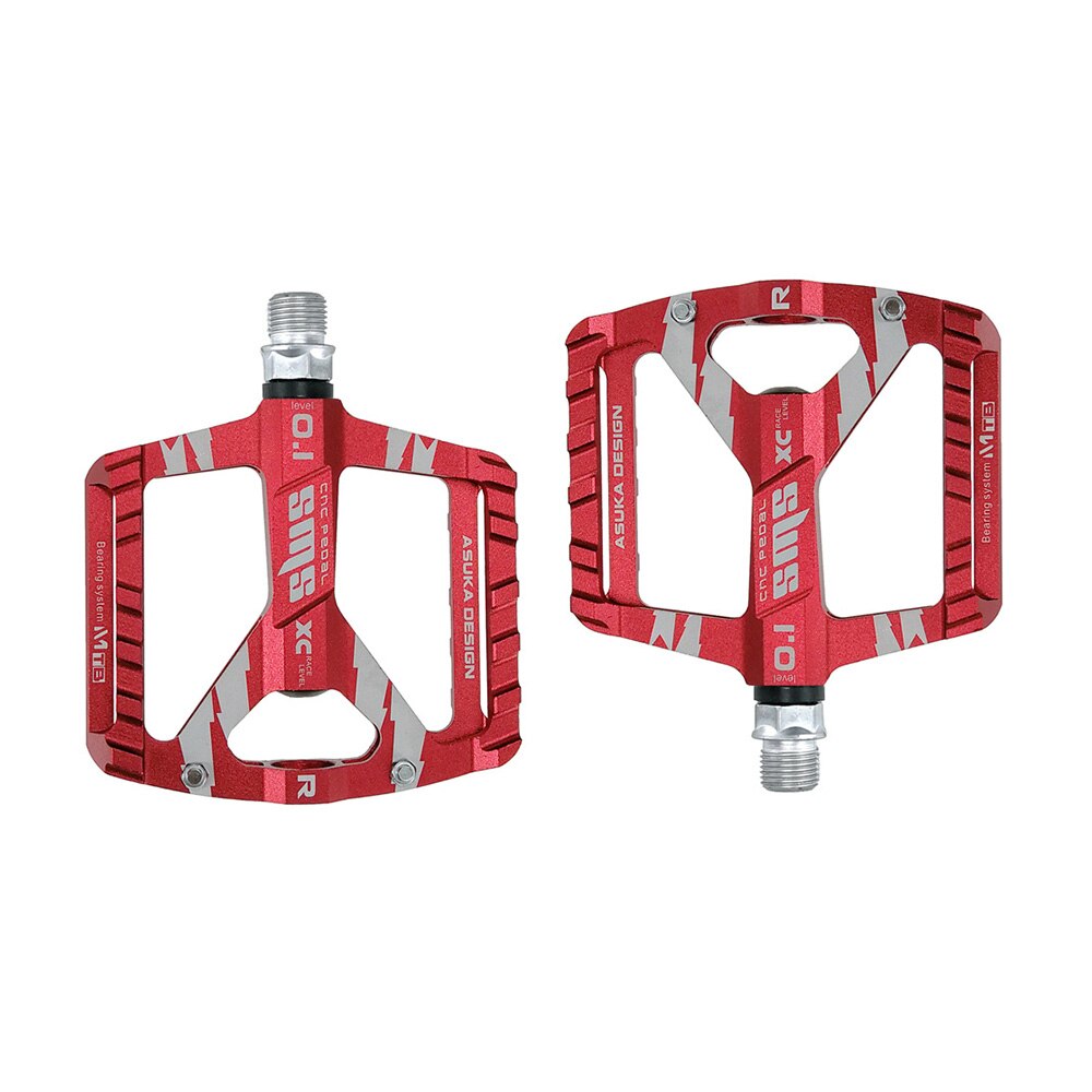 Mtb Bicycle Pedals Aluminum Alloy Mountain Bike Non-Slip Alloy Flat Pedals Big Foot Road Bike Bearing Pedals Bicycle Bike Parts: red
