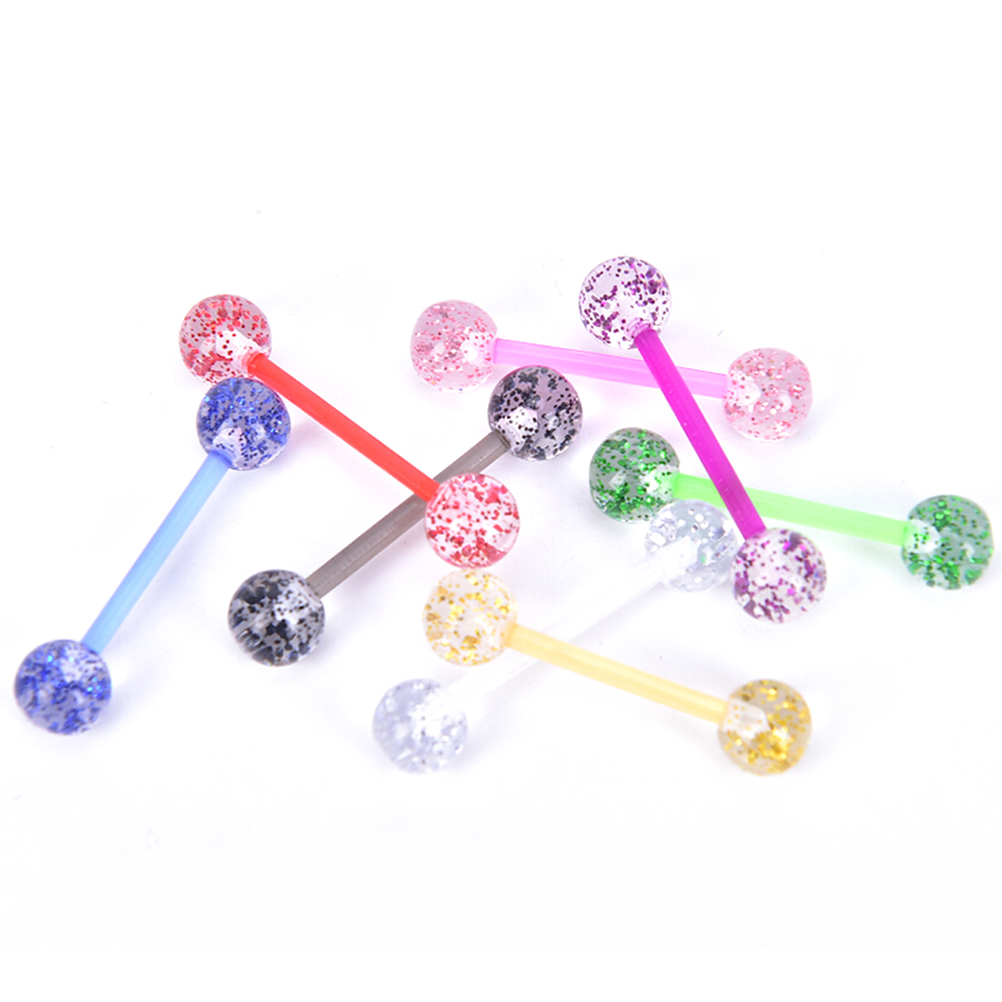 8 stks/set Kleurrijke Glitters Tong Ringen Acryl Zachte Staaf Barbell Ball Tong Stud Piercing Sieraden