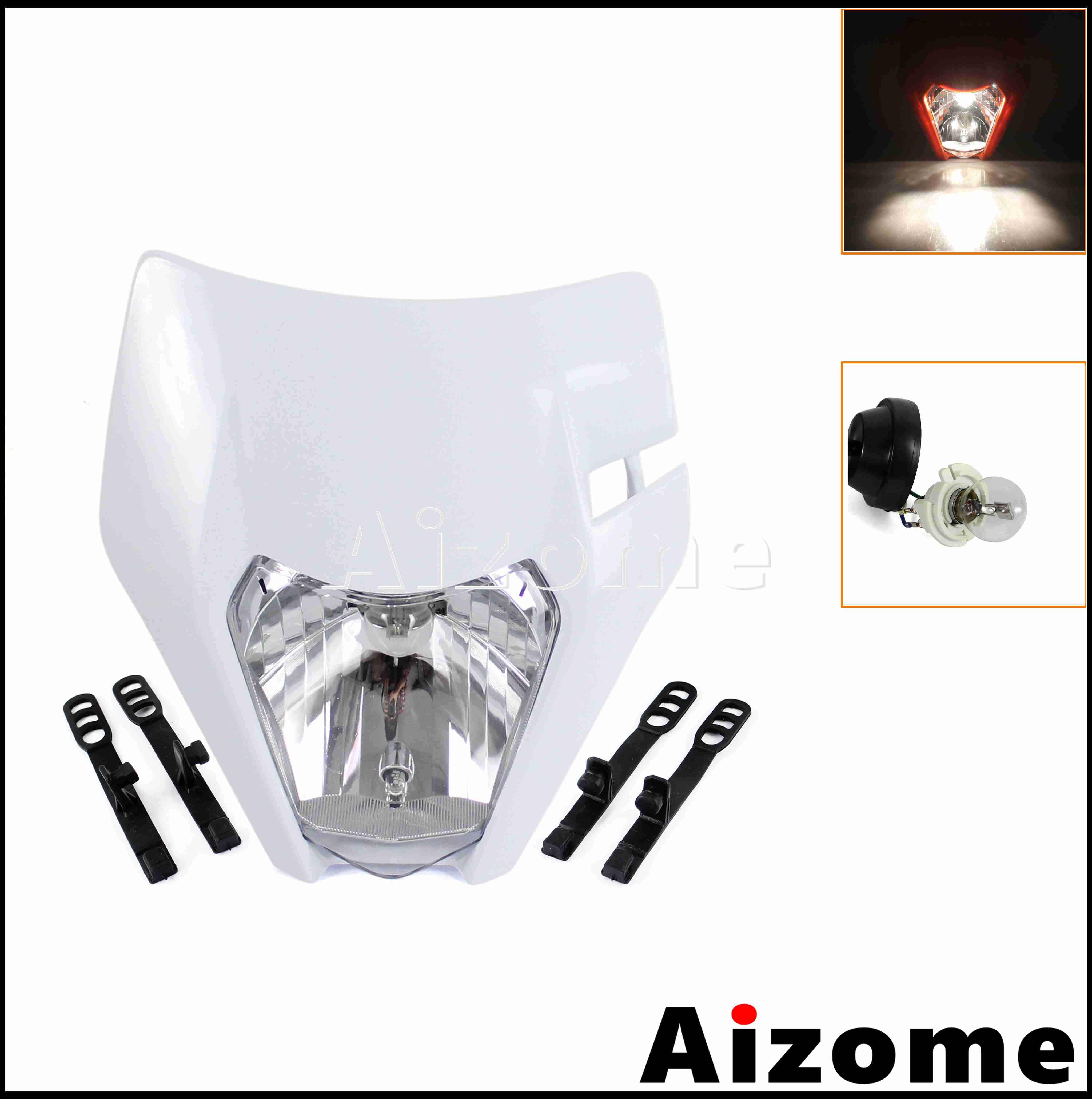 Feu avant Orange à LED E8, éclairage d'endurance pour Honda, Suzuki, Yamaha EXC, SX, XCW, CRF, XR, WR, Six jours: white 036 bulb
