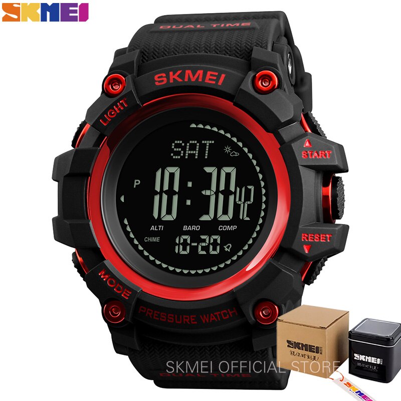 Skmei Outdoor Horloges Heren Druk Kompas Sport Digital Horloges Hoogtemeter Weer Tracker Waterdicht Reloj Hombre 1358: Red with box