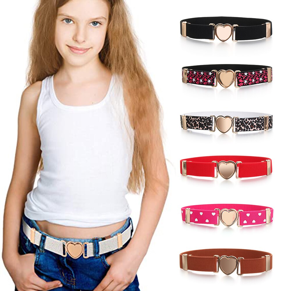 Ceintures élastiques pour enfants, taille extensible, réglable, ceinture de cœur, uniforme pour adolescentes, robes pour filles