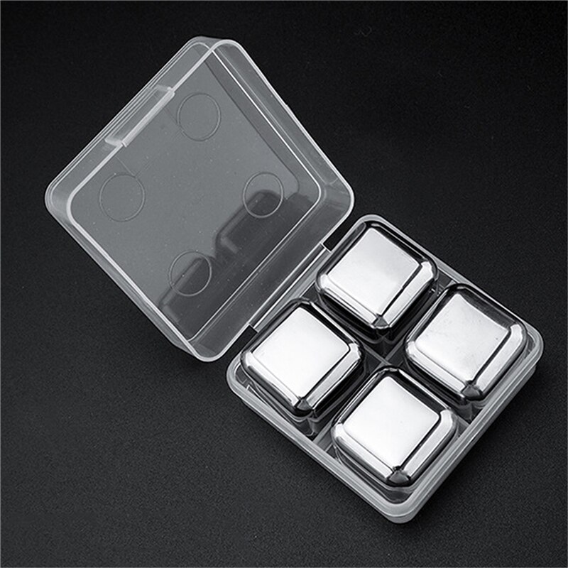 Whisky Stenen Ijsblokjes Set Herbruikbare Food Grade Rvs Wijn Cooling Cube Koelen Rots Party Bar Tool: 4PC without Ice Clip
