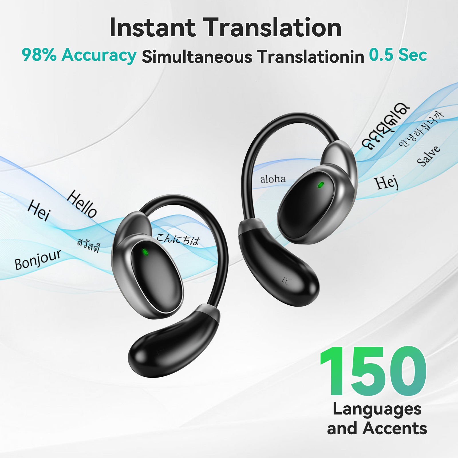 150 Languages Translator Earbuds Portable Two-way Instant Voice Translator Wireless Bluetooth Earphones for Travel Meeting Learn