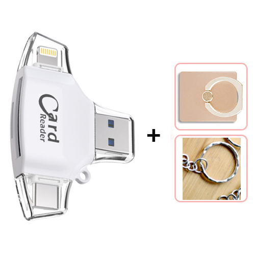 Lector de tarjetas Micro SD 4 en 1 tipo C, adaptador Lightning para iPhone, Android, iPad, MacBook, USB, OTG, extensión de teléfono: White