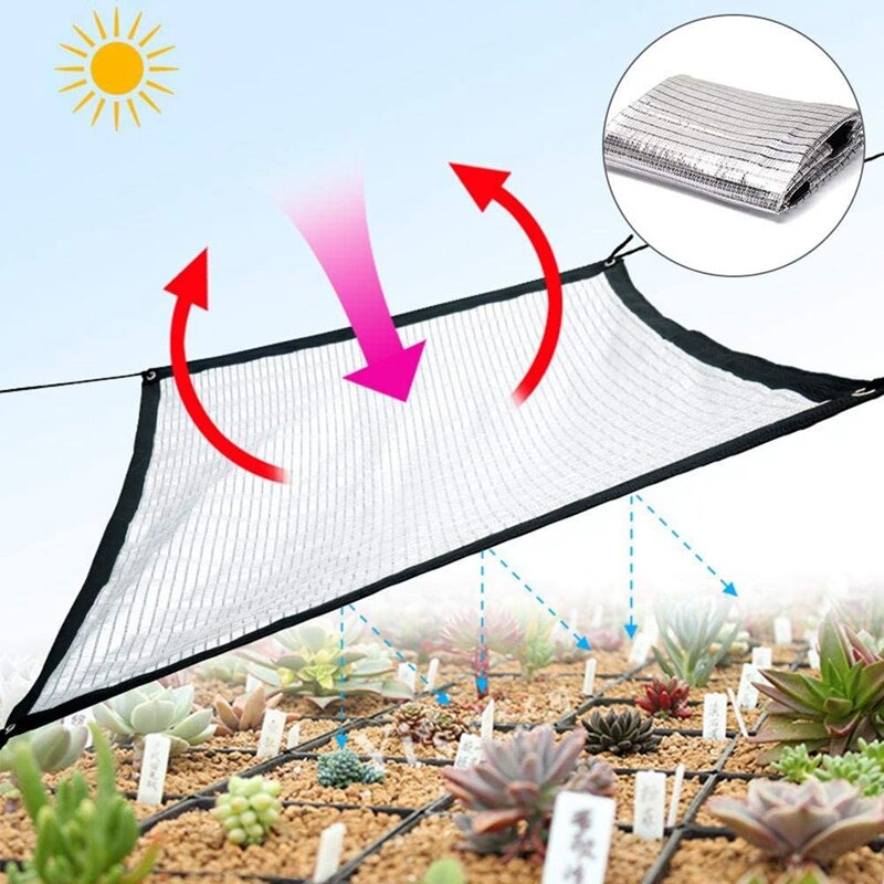 Reflekterende aluminiumsfolie skygge nett drivhus skygge nett skygge seil plante dekke nett 2 x 2m
