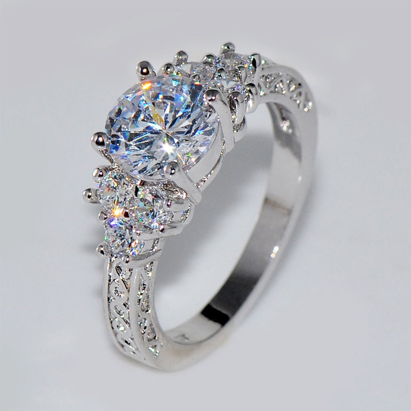 Beautiful Silver Crystal Zircon Ring Size 6/7/8/9/10 for Bride Women