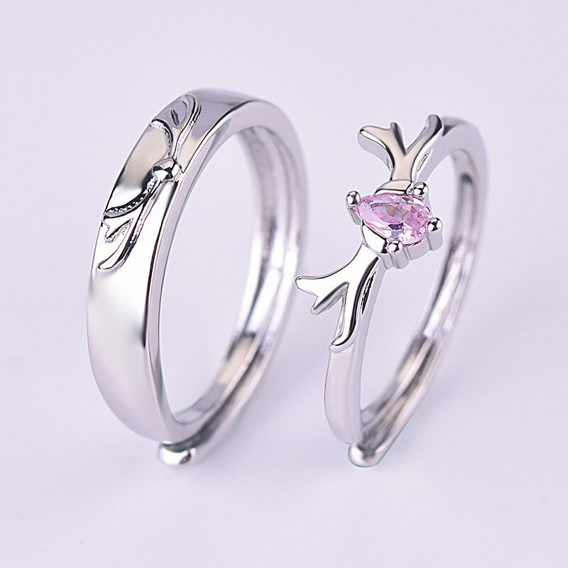 Anillos ajustables con cuernos de alce de cristal azul, cuerno de venado, anillos para parejas de amantes del circón para mujeres y hombres, de joyería para boda