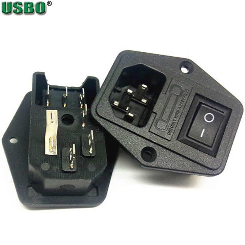Zwart CE Koper 10A 250V IEC320 C13 C14 Schroef panel Bakje outlet met Zekering buis AC Power Socket met 3 pins aan uit schakelaar