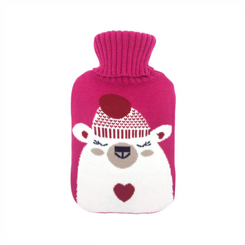 Bouteilles d'eau chaude 2000ml grand sac d'eau chaude tricoté couverture résistant au froid conservation de la chaleur produits de couverture de bouteille d'eau chaude: red rose