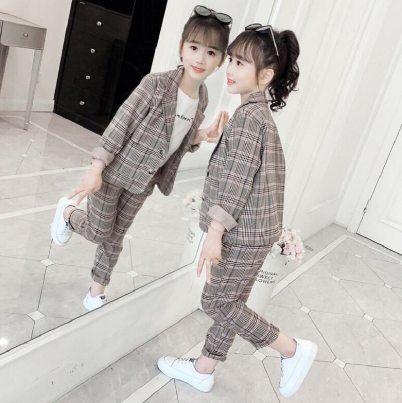 Girls' suits academy spring and autumn foreign style children's skirt two-piece crepe suit 3-12yrs wear: pants set / 9