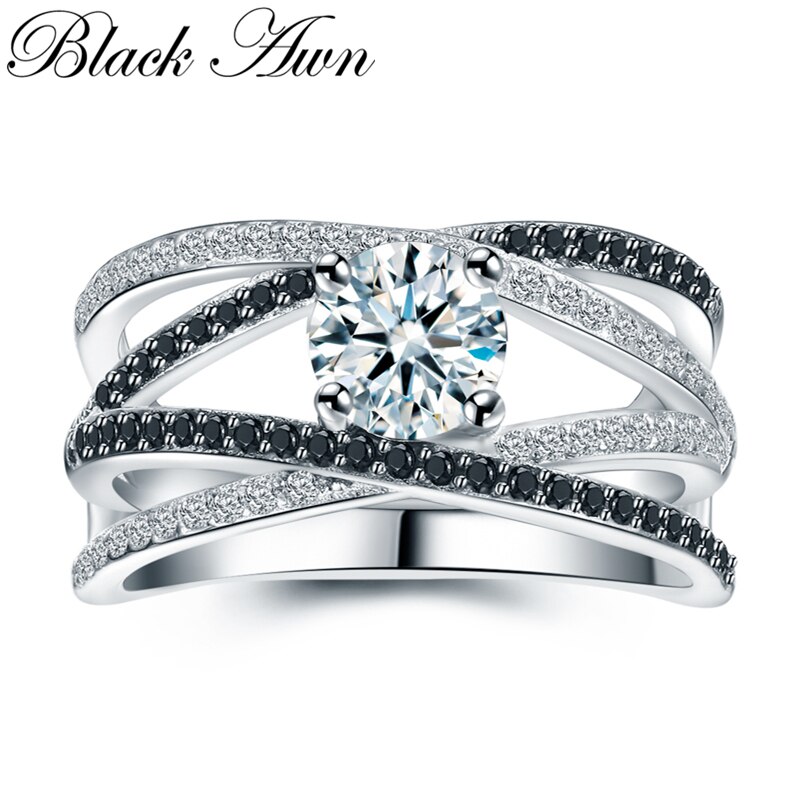 [Noir AWN] 925 bagues en argent Sterling pour les femmes Bague de fiançailles creuse Bijoux Bague Bijoux en argent Sterling C012